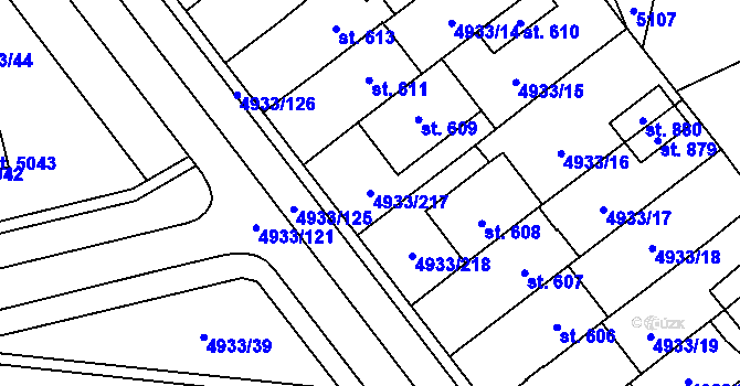 Parcela st. 4933/217 v KÚ Pasohlávky, Katastrální mapa