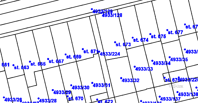 Parcela st. 4933/224 v KÚ Pasohlávky, Katastrální mapa
