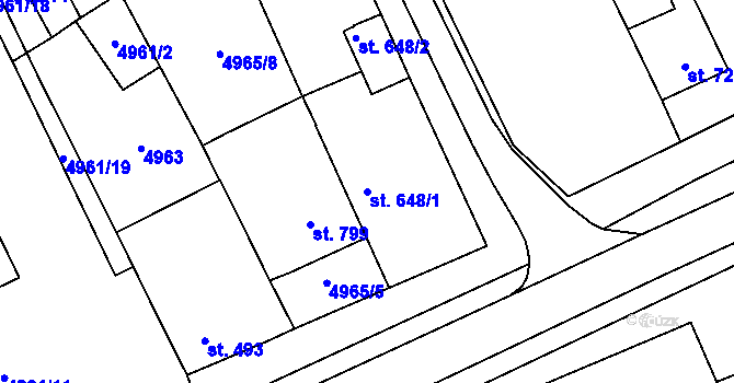 Parcela st. 648/1 v KÚ Pasohlávky, Katastrální mapa