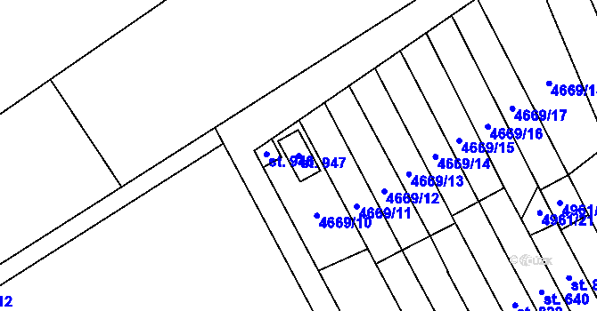 Parcela st. 947 v KÚ Pasohlávky, Katastrální mapa