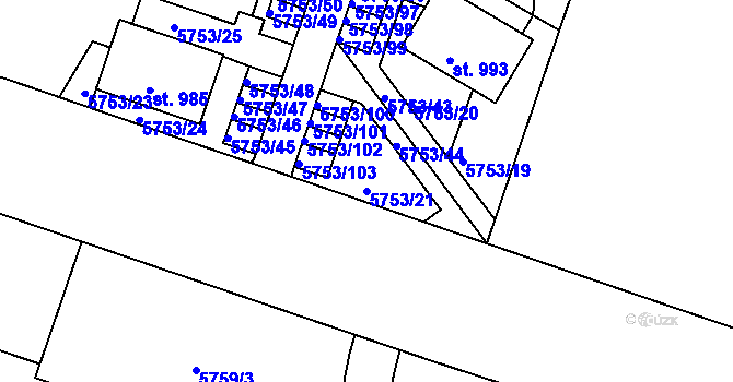 Parcela st. 5753/21 v KÚ Pasohlávky, Katastrální mapa