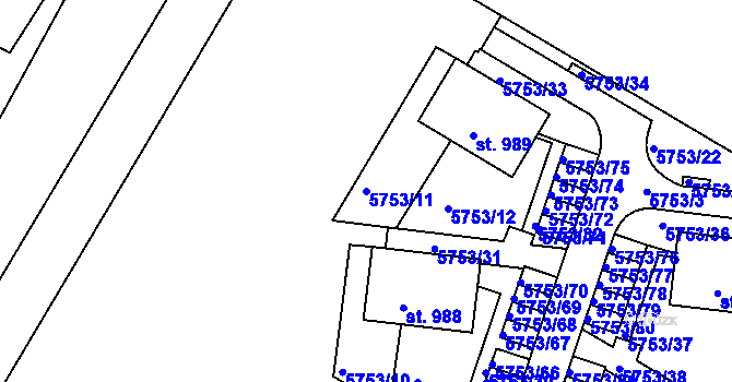 Parcela st. 5753/11 v KÚ Pasohlávky, Katastrální mapa
