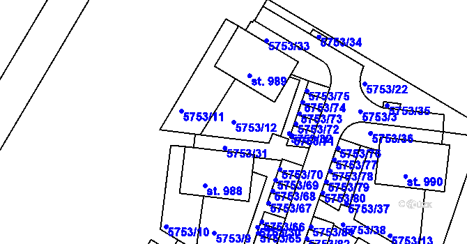 Parcela st. 5753/12 v KÚ Pasohlávky, Katastrální mapa