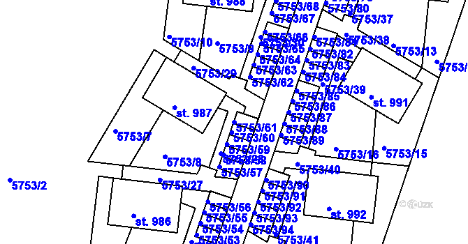 Parcela st. 5753/61 v KÚ Pasohlávky, Katastrální mapa