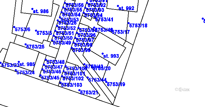 Parcela st. 993 v KÚ Pasohlávky, Katastrální mapa