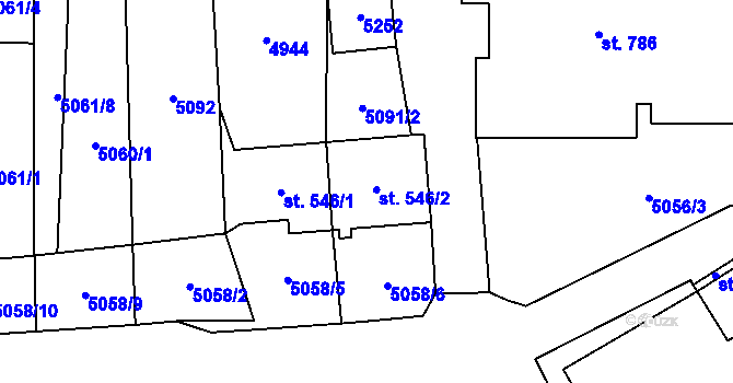 Parcela st. 546/2 v KÚ Pasohlávky, Katastrální mapa