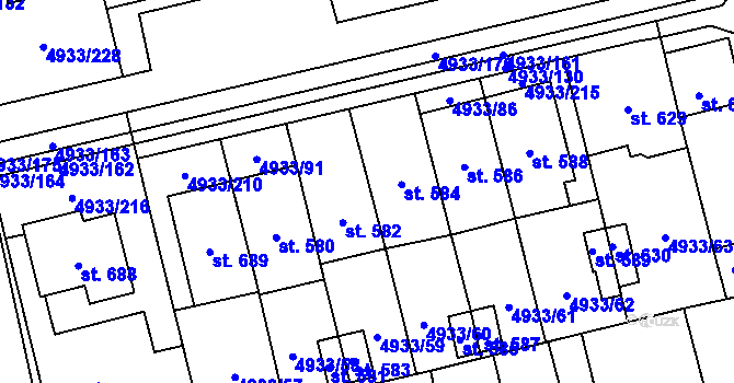 Parcela st. 584 v KÚ Pasohlávky, Katastrální mapa