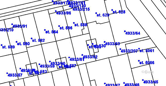 Parcela st. 589 v KÚ Pasohlávky, Katastrální mapa