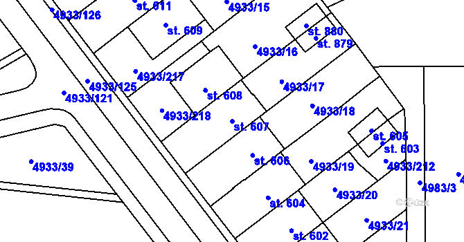 Parcela st. 607 v KÚ Pasohlávky, Katastrální mapa