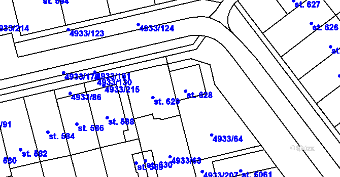 Parcela st. 628 v KÚ Pasohlávky, Katastrální mapa