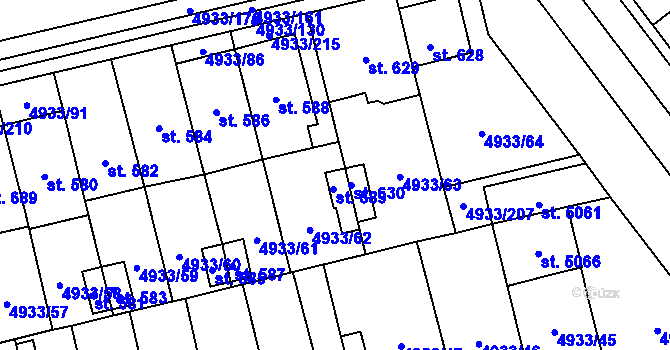 Parcela st. 630 v KÚ Pasohlávky, Katastrální mapa
