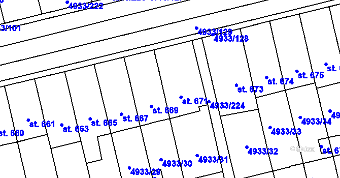 Parcela st. 671 v KÚ Pasohlávky, Katastrální mapa