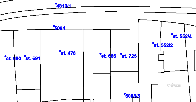 Parcela st. 686 v KÚ Pasohlávky, Katastrální mapa
