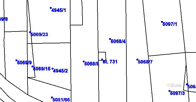 Parcela st. 731 v KÚ Pasohlávky, Katastrální mapa