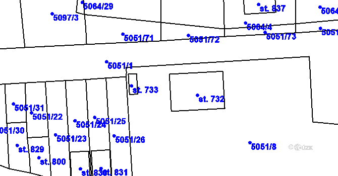 Parcela st. 732 v KÚ Pasohlávky, Katastrální mapa