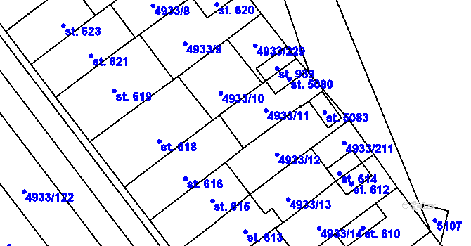 Parcela st. 4933/11 v KÚ Pasohlávky, Katastrální mapa