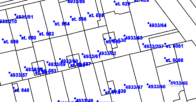 Parcela st. 4933/62 v KÚ Pasohlávky, Katastrální mapa