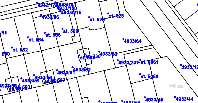 Parcela st. 4933/63 v KÚ Pasohlávky, Katastrální mapa