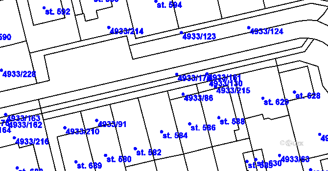Parcela st. 4933/86 v KÚ Pasohlávky, Katastrální mapa