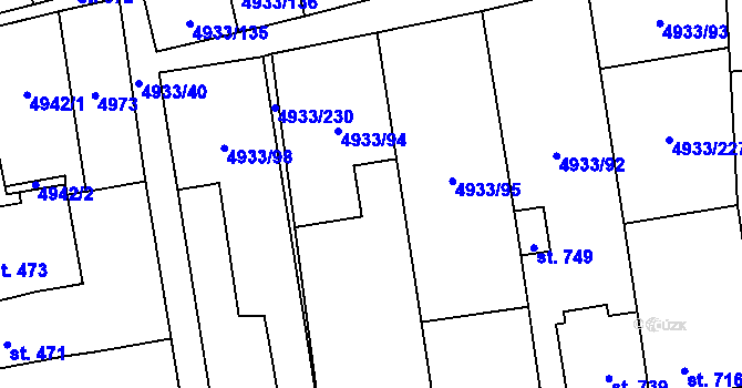 Parcela st. 4933/94 v KÚ Pasohlávky, Katastrální mapa