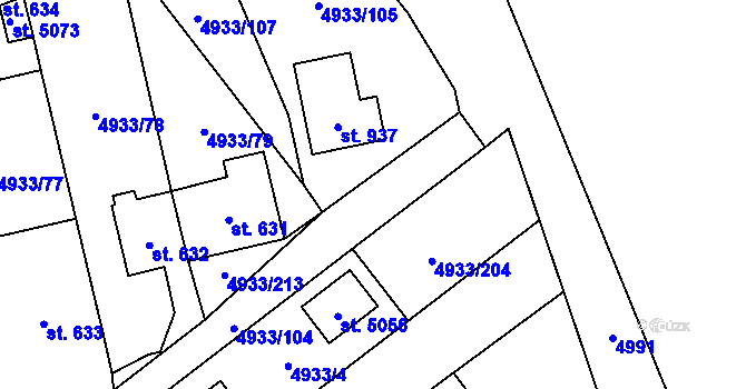 Parcela st. 4933/102 v KÚ Pasohlávky, Katastrální mapa