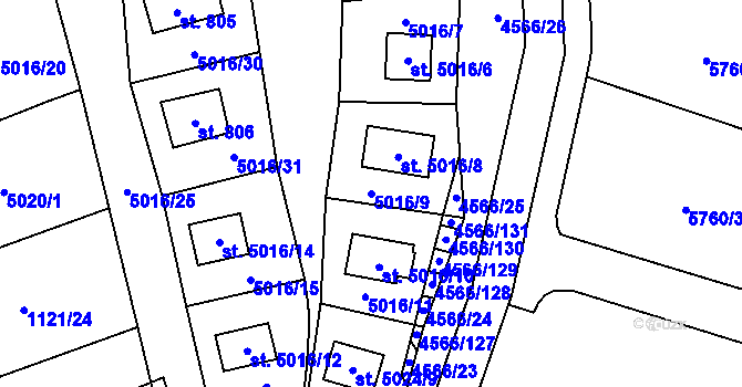Parcela st. 5016/9 v KÚ Pasohlávky, Katastrální mapa