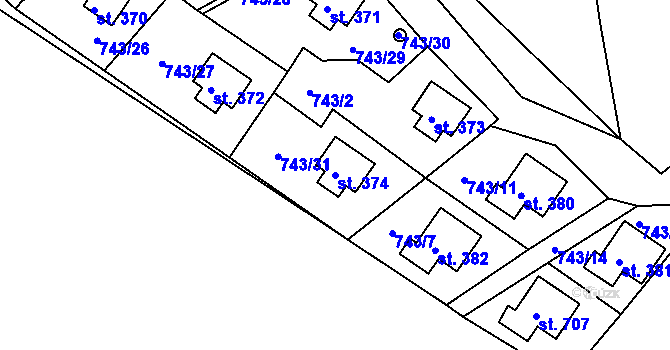 Parcela st. 374 v KÚ Pastviny u Klášterce nad Orlicí, Katastrální mapa