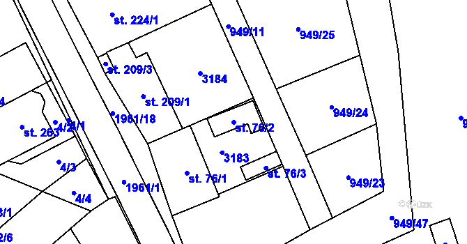Parcela st. 76/2 v KÚ Pašovice na Moravě, Katastrální mapa