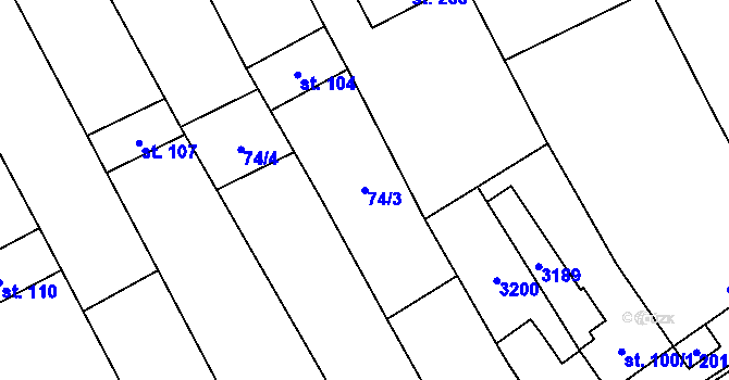 Parcela st. 74/3 v KÚ Pašovice na Moravě, Katastrální mapa