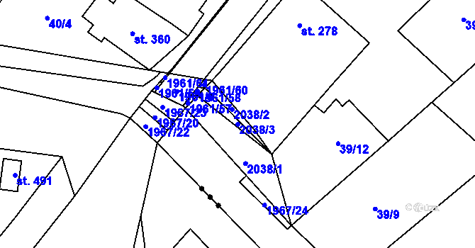 Parcela st. 2038/3 v KÚ Pašovice na Moravě, Katastrální mapa