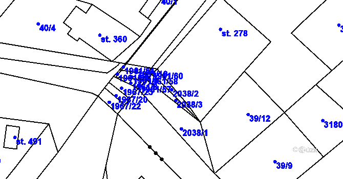 Parcela st. 2038/2 v KÚ Pašovice na Moravě, Katastrální mapa