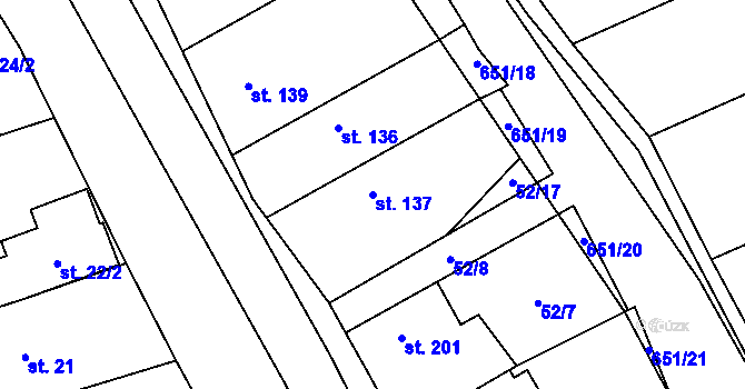 Parcela st. 137 v KÚ Pátek u Poděbrad, Katastrální mapa