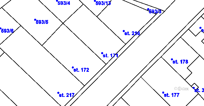 Parcela st. 171 v KÚ Pátek u Poděbrad, Katastrální mapa