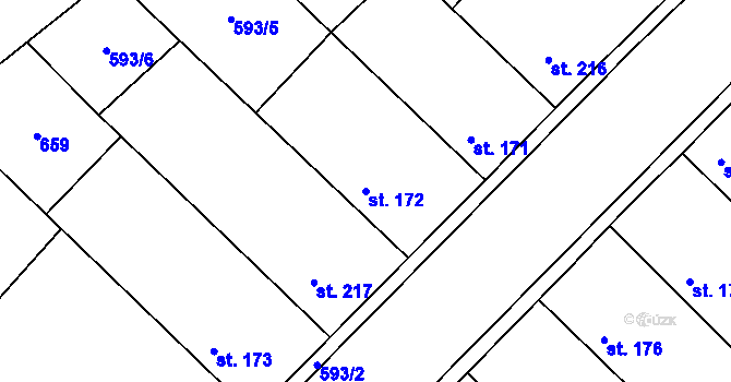 Parcela st. 172 v KÚ Pátek u Poděbrad, Katastrální mapa