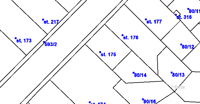 Parcela st. 175 v KÚ Pátek u Poděbrad, Katastrální mapa