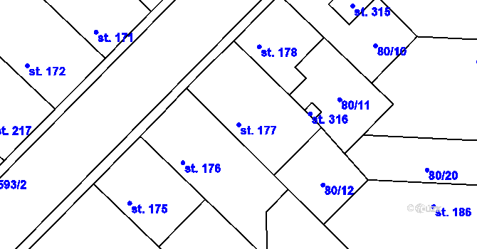 Parcela st. 177 v KÚ Pátek u Poděbrad, Katastrální mapa