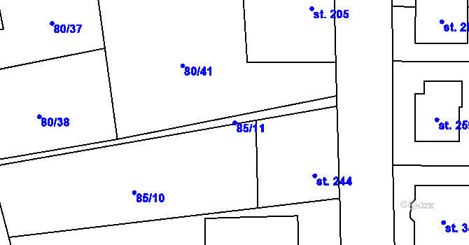 Parcela st. 85/11 v KÚ Pátek u Poděbrad, Katastrální mapa