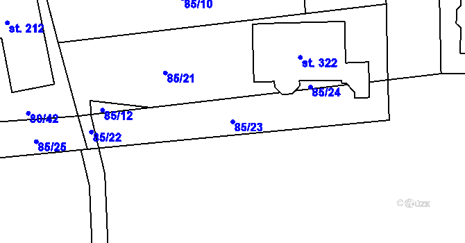 Parcela st. 85/23 v KÚ Pátek u Poděbrad, Katastrální mapa