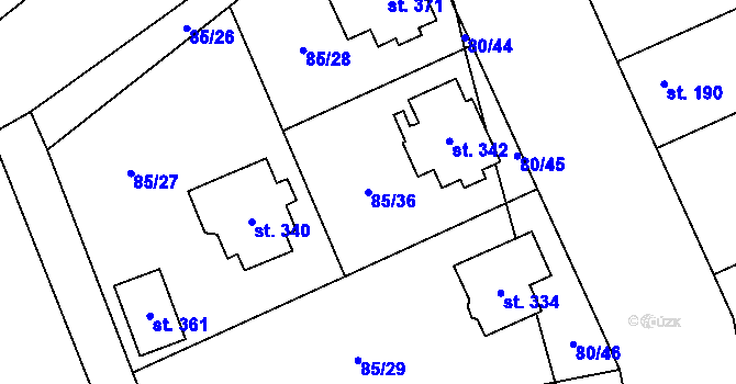 Parcela st. 85/36 v KÚ Pátek u Poděbrad, Katastrální mapa