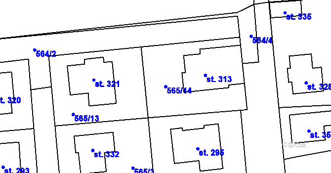 Parcela st. 565/14 v KÚ Pátek u Poděbrad, Katastrální mapa