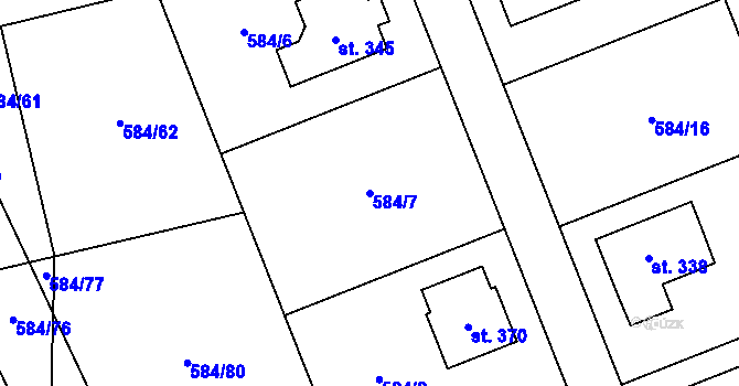 Parcela st. 584/7 v KÚ Pátek u Poděbrad, Katastrální mapa