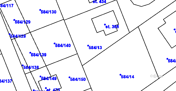 Parcela st. 584/13 v KÚ Pátek u Poděbrad, Katastrální mapa