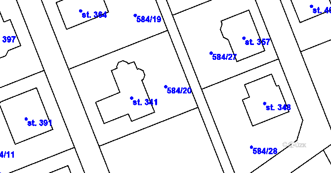 Parcela st. 584/20 v KÚ Pátek u Poděbrad, Katastrální mapa