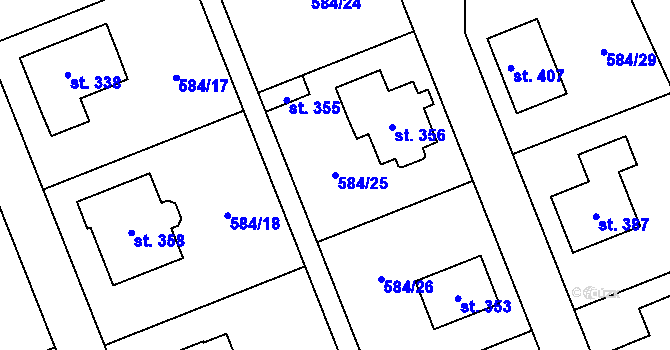 Parcela st. 584/25 v KÚ Pátek u Poděbrad, Katastrální mapa