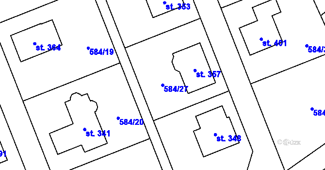 Parcela st. 584/27 v KÚ Pátek u Poděbrad, Katastrální mapa