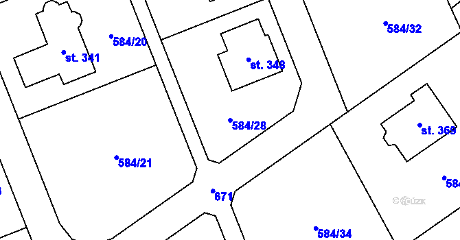 Parcela st. 584/28 v KÚ Pátek u Poděbrad, Katastrální mapa