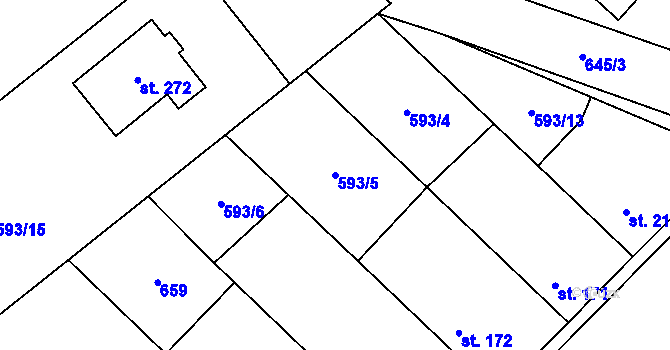 Parcela st. 593/5 v KÚ Pátek u Poděbrad, Katastrální mapa