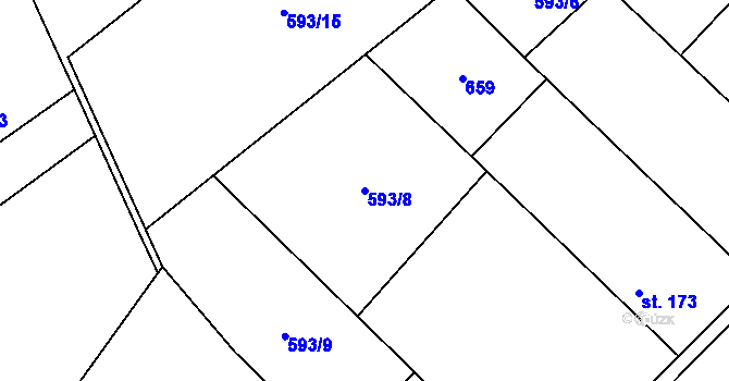 Parcela st. 593/8 v KÚ Pátek u Poděbrad, Katastrální mapa