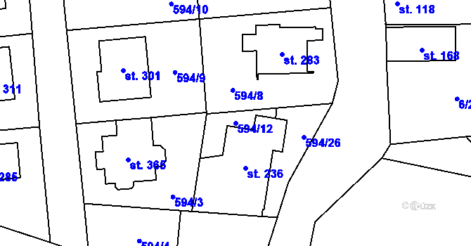 Parcela st. 594/12 v KÚ Pátek u Poděbrad, Katastrální mapa