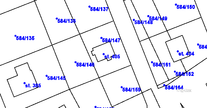 Parcela st. 405 v KÚ Pátek u Poděbrad, Katastrální mapa